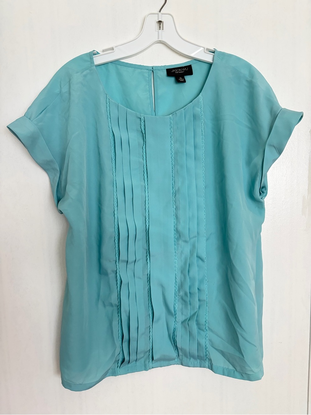Jason Wu Aqua Pintuck Short Sleeve Blouse - Picture 2 of 13